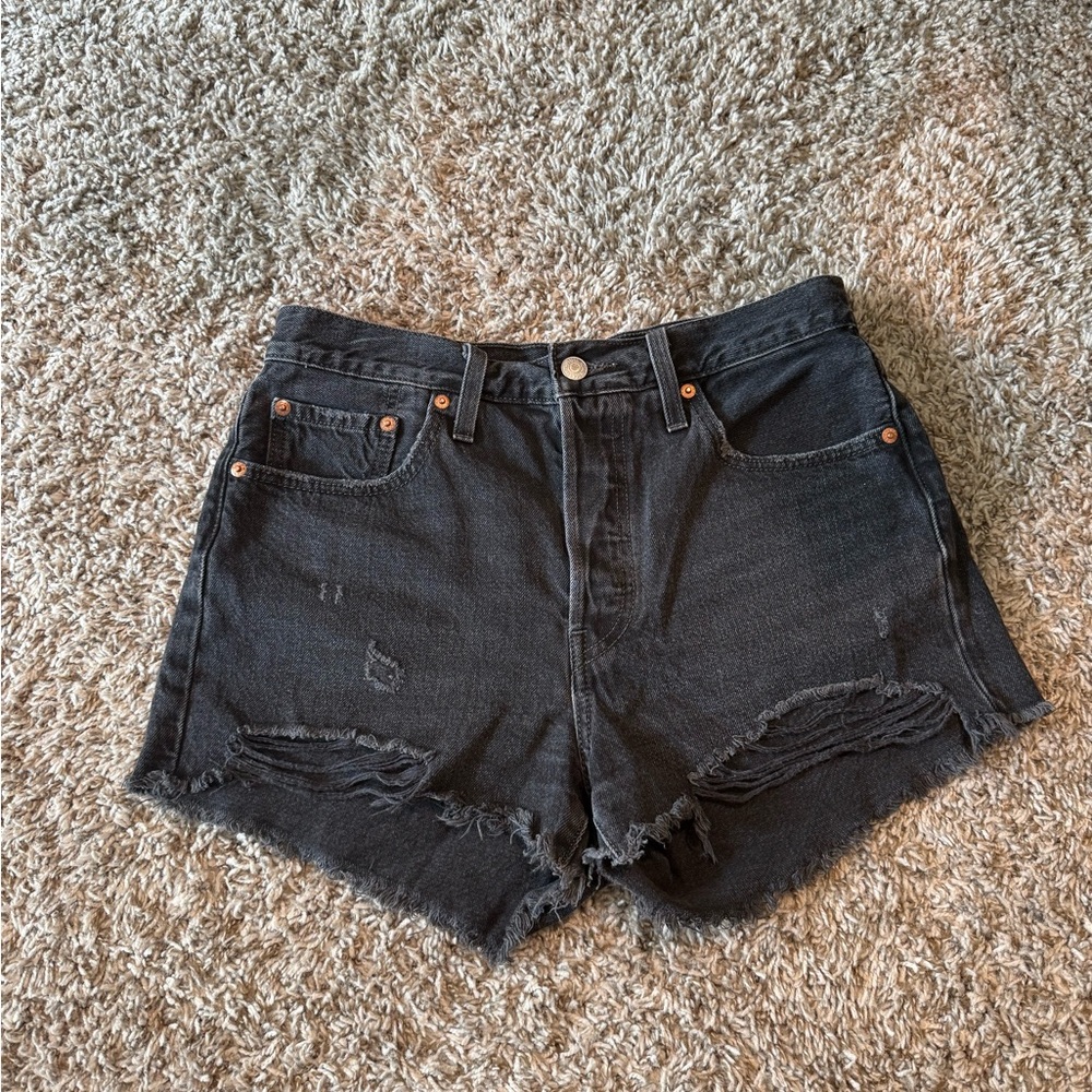 Levi's Black Distressed High-Rise Jean Shorts